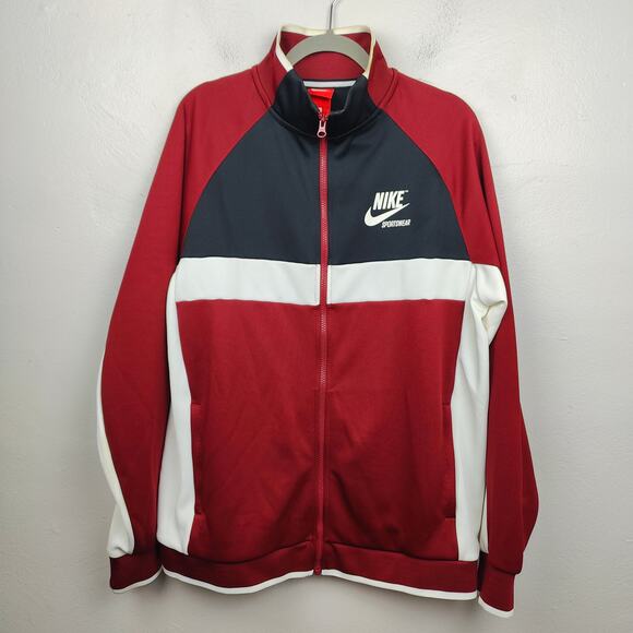 Nike Sportswear Archive Tack Jacket Mens XL Full Zip Red Black Preppy Retro - Picture 1 of 9